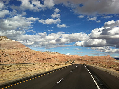 дорога, шоссе, небо, Запад, облака, пустыня, США