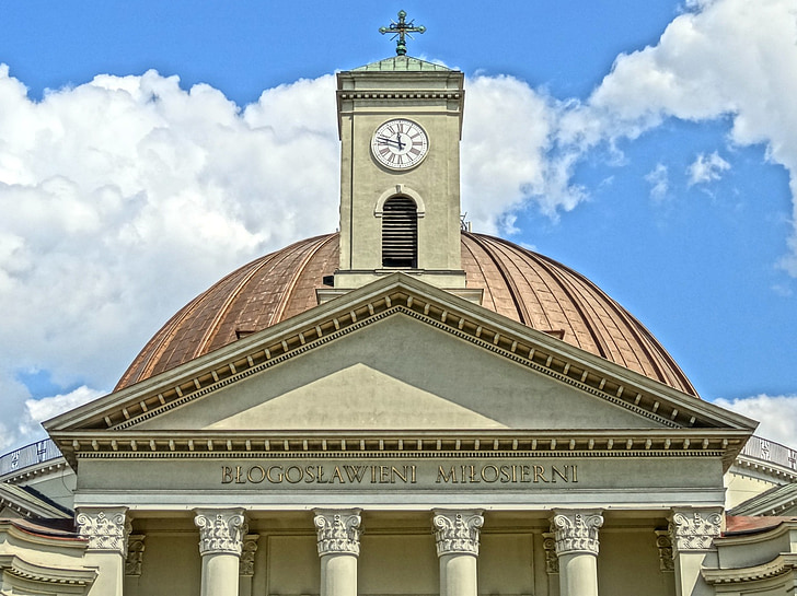 Clock, kubah, Basilika St peter, Vincent de paul, Bydgoszcz, Polandia, Gereja