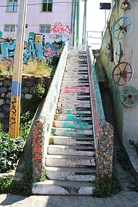 лестницы, городское искусство, Вальпараисо, вандализм, Грязные зданий, грязный район