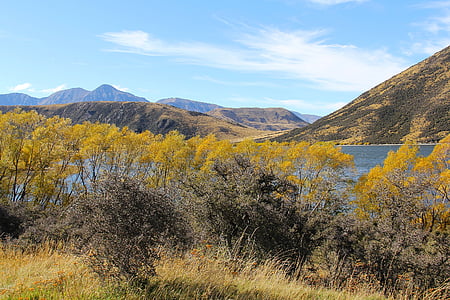 céu azul, natureza, Lago, Outono, linda, Lago pearson, Nova Zelândia