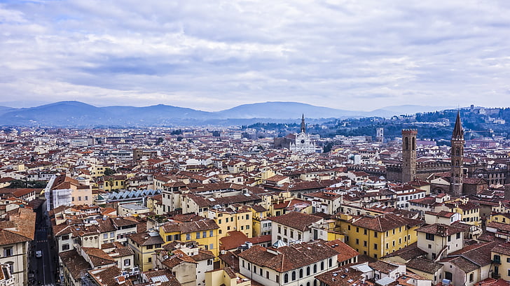 Florencija, miesto peizažas, Miestas, namai, bažnyčia, pastatas, Italija