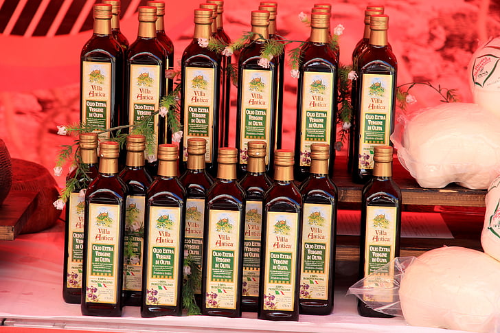 oil, olive oil, bottles, eat, food, market, mediterranean