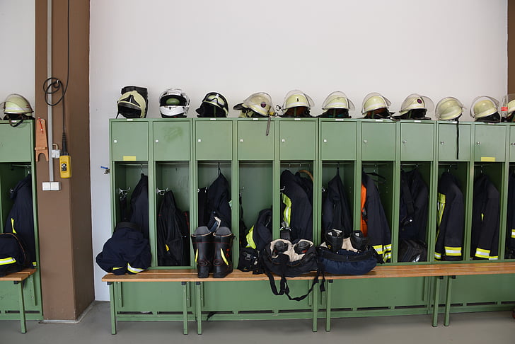 fire, locker, dresses, helmets, shoes, protective clothing