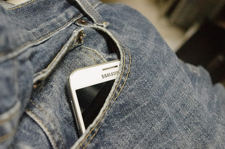 denim bukser, telefon, menn, jeans, lomme, utstyr, Samsung