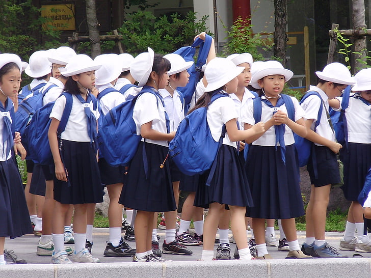 vaikai, scolari, vienodas, Japonija