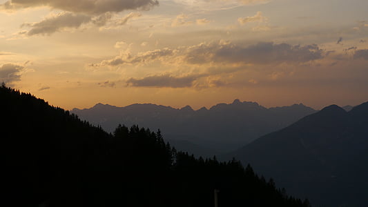 muntanyes, per amin kalbasi, posta de sol, Tirol