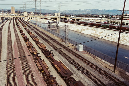 ampla, ângulo de, foto, marrom, Trem, ferroviário, estrada de ferro