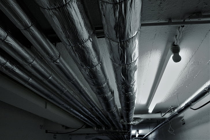 โคมไฟ, แสง, ท่อ, ท่อเครื่องทำความร้อน, ใส่ท่อ, เคลเลอร์, เพดานชั้นใต้ดิน