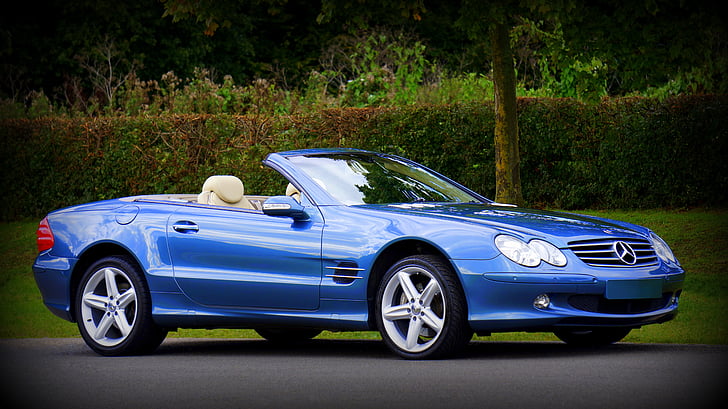bleu, voiture, classe, voiture classique, convertible, rapide, Mercedes-benz