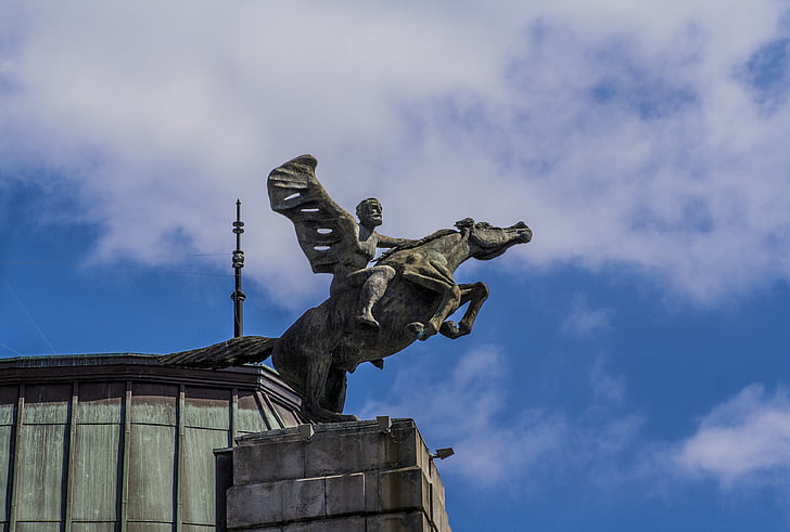 cheval, bronze, bâtiment, sculpture, Vigo