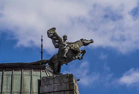 caballo, bronce, edificio, escultura, Vigo