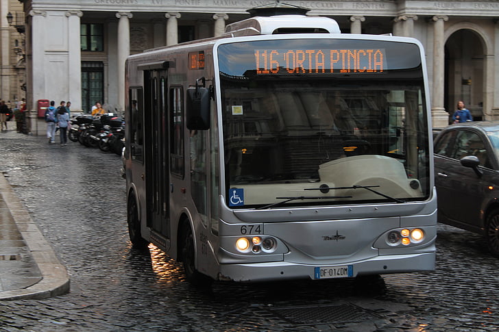 Roma, microbuz, transport, ruta autobuz, Italia, oraşul, ploios