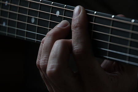 personne, jouer, guitare, main, mains, musique, jouer