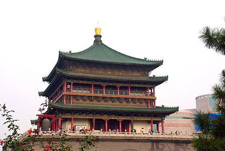 Kína, Xian, bástya, torony, Bell, riasztó, építészet