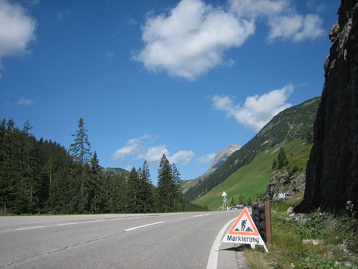 road, shield, alpine, mountain, nature, landscape, outdoors