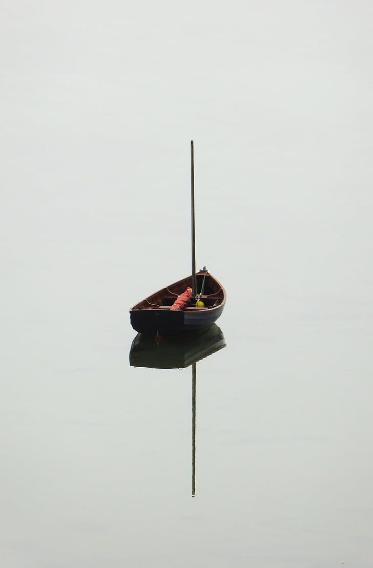 boat, calm, floating, lake, reflection, river, serene