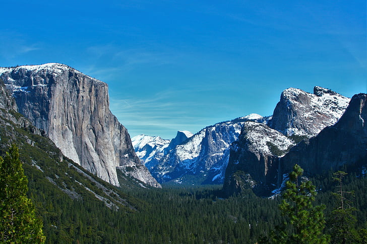 Yosemite, snø, Tine, refleksjon, blå himmel, fjell, Brook