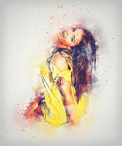 woman, art, abstract, dress, yellow, vintage, girl