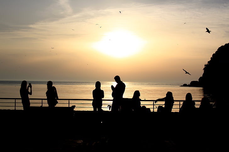 silhouette, sunset, sky, coastline, reverse light, people, bartin