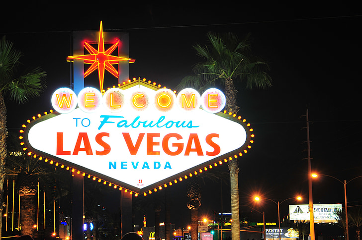 Nevada, las vegas, las vegas znak, Miasto, Neon, gry hazardowe, Witamy