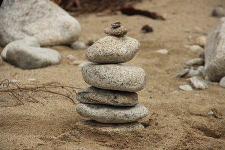 石头, 鹅卵石, 沙子, 石塔