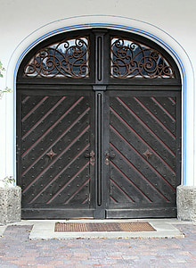entrada, puerta con bisagras, puerta doble, arco de medio punto, puerta, madera, puertas de madera