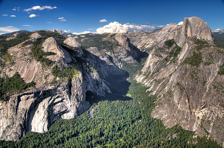 Yosemite, hory, Half dome, Národní park, rybí oko, HDR, Kalifornie