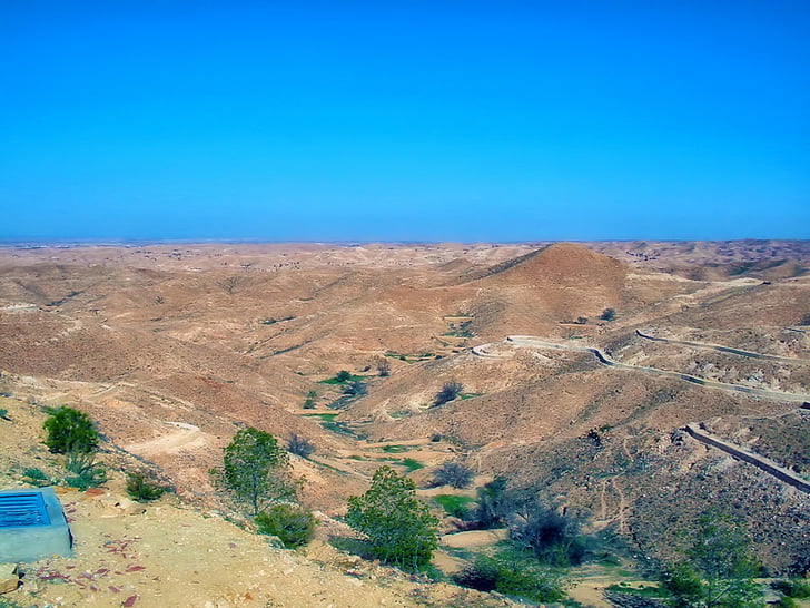 холмы, пустыня, небо, Голубой, Тунис, Республика Тунис, Природа