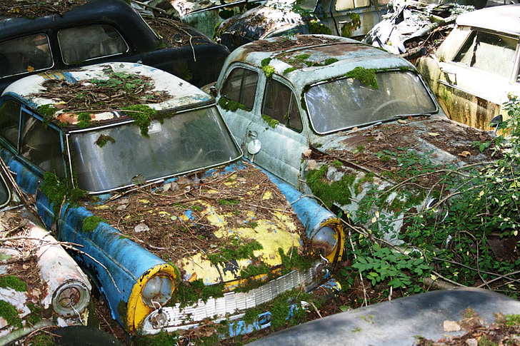 자동차 묘지, 자동차, 오래 된, 녹, oldtimer