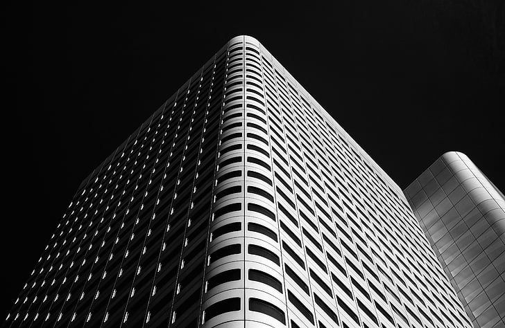 architecture, building, infrastructure, sky, skyscraper, tower, black and white