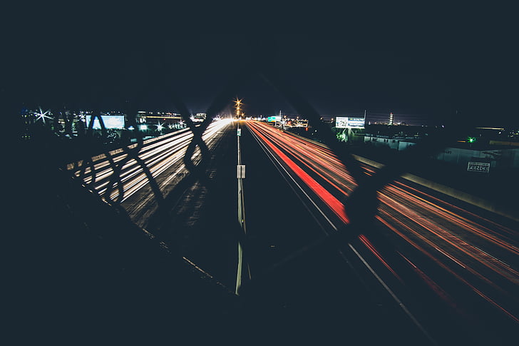 fosc, Centre, autopista, l'autopista, ratlles de llum, llarga exposició, nit