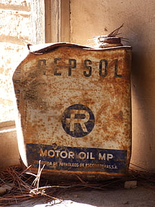 puede, diseño, aceite de motor, Repsol, antiguo, oxidado, Vintage