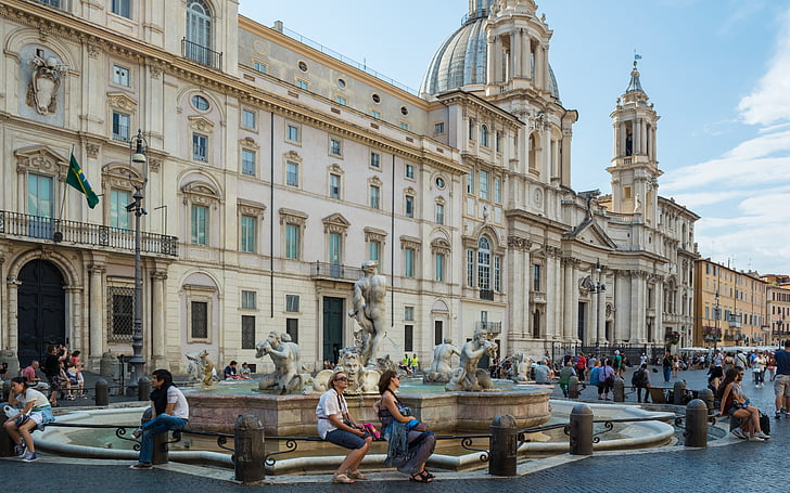 Palazzo pamphili, Piazza navona, Moor van fountain, Rome, Italië, Ambassade, Brazilië