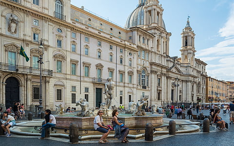 Palazzo pamphili, Piazza navona, förtöja fontän, Rom, Italien, ambassaden, Brasilien