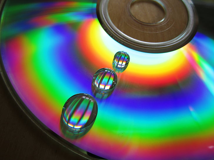 nước, đĩa CD, nhỏ giọt, dữ liệu trung bình, màu sắc, lichtspiel, giọt nước