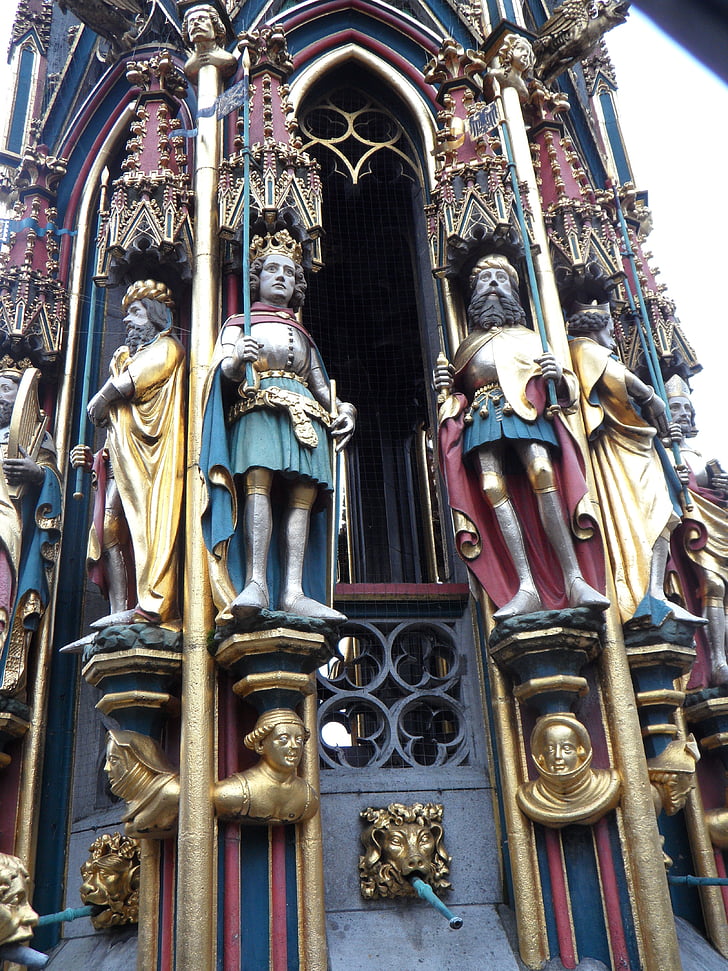 skaistā strūklaka, Nuremberg, strūklaka, dekorēti, apdare, Tēlniecība, statujas