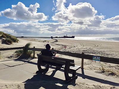 небо, облака, Ameland, Нидерланды, Северное море, пляж, форму облака