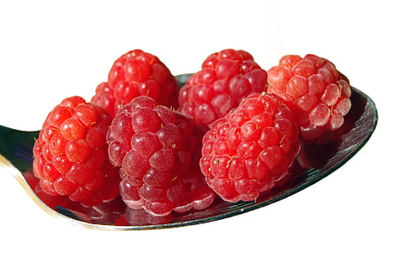 raspberries, fruit, spoon, eat, dessert, fruits, berries