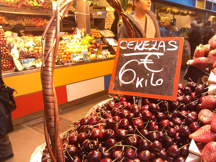 markedet, Malaga, kirsebær, frukt, kirsebær, rød, strøm