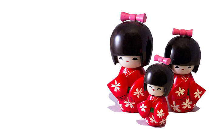 Japonijos lėlės, iškirpti, Japonų, lėlės, kokeshi, Azijos, mergaitė