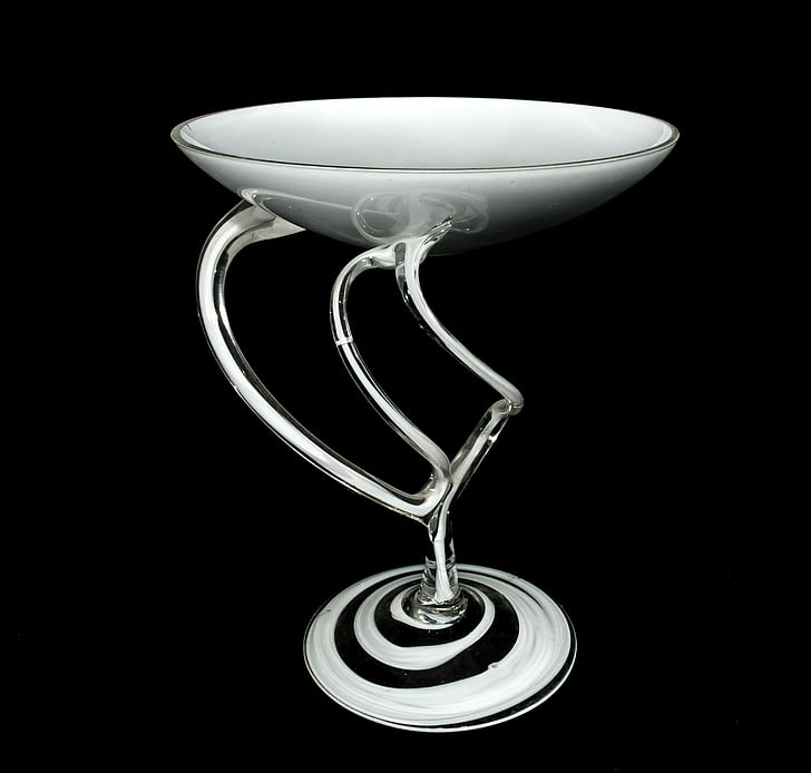 glass bowl, decoration, artfully swinging, white, isolated, single Object