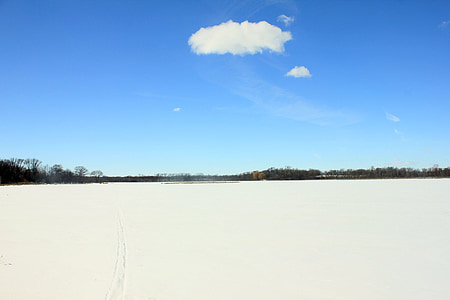 lake maria, frozen, ice, snow, landscape, winter, sky