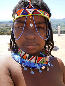 žena, africký, Tribal, nahý, chlap, portrét, šperky