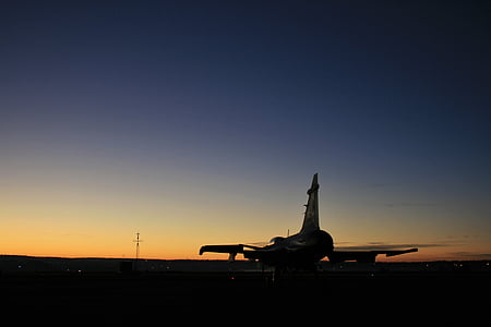 jet, aircraft, dawn, sky, fighter, silhouette, airshow
