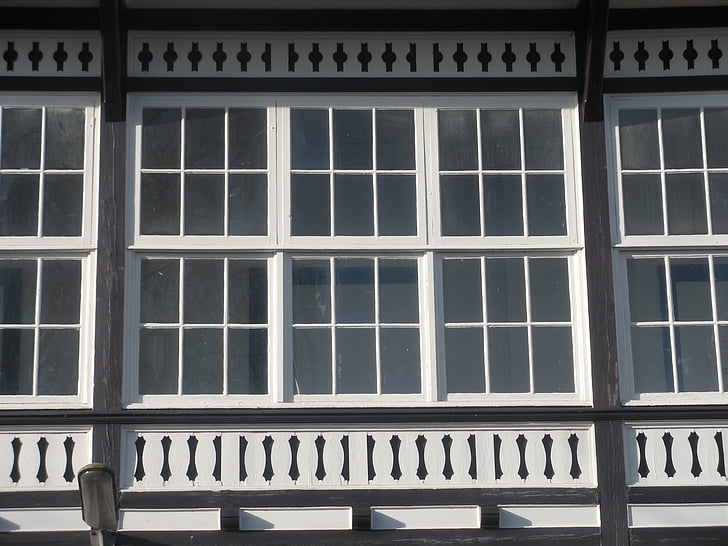 Windows, ancien type mansion, barré, blanc, noir, fantaisie, spécial