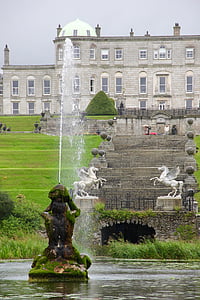 fountain, powerscourt, castle, lake, garden, pond, irish