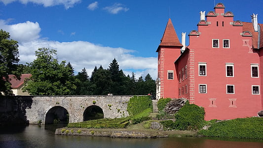 Crveni, dvorac, arhitektura, češki, putovanja, dvorac, fantazija