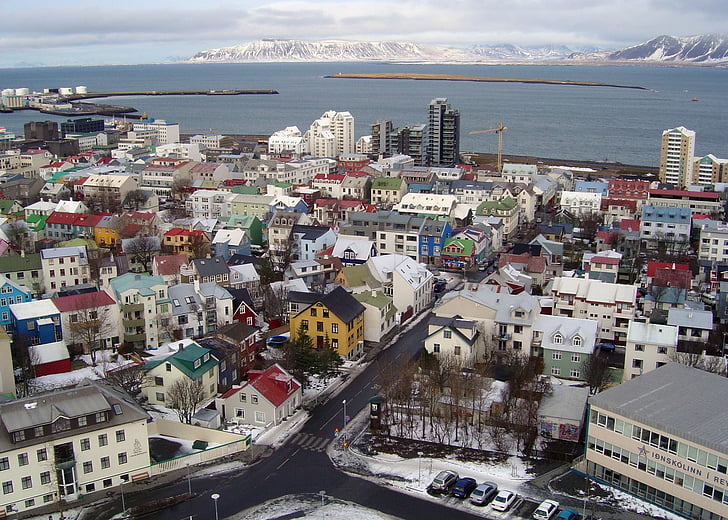 Reykjavík, mesto, Island, Downtown, Panoráma mesta, Exteriér budovy, vysoký uhol pohľadu