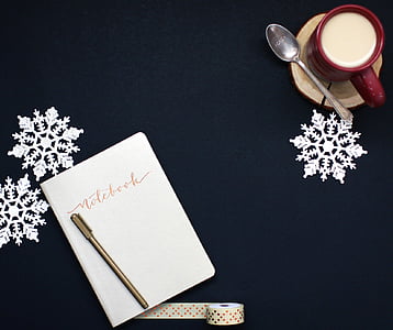 ziemas, Ziemassvētki, brīvdiena, kafijas, Ziemsvētki, rakstāmgalds, piezīmju grāmatiņas