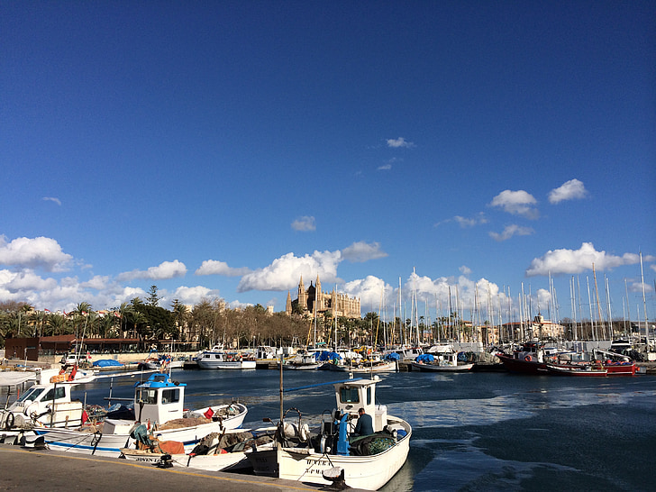 Mallorca, hamn, Medelhavet, Palma, båtar